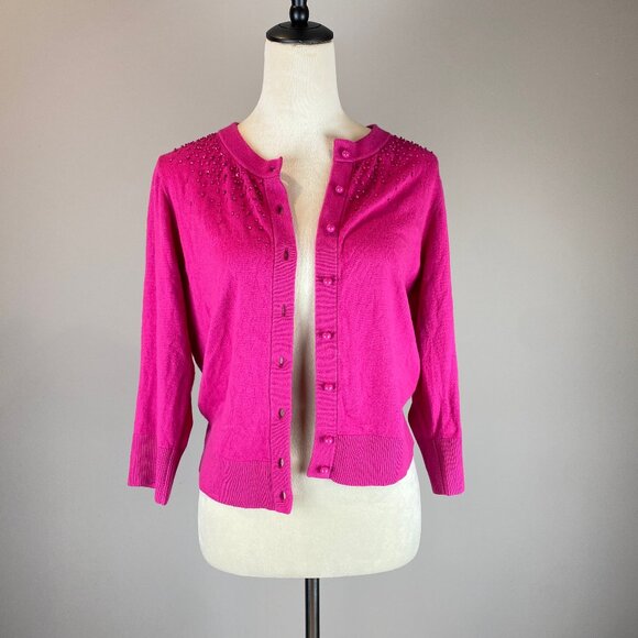 Kate Spade Wool Blend Sequin Cardigan Women's Size M Pink - Picture 1 of 16